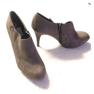 Gray faux suede heel booties